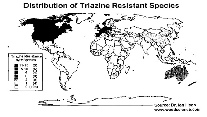 Fig: World distribution of triazine resistant species